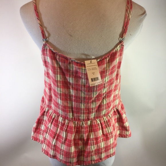 Top Current/Elliott En Lin Péplum à Carreaux - Taille M - Neuf Avec étiquettes - Rouge